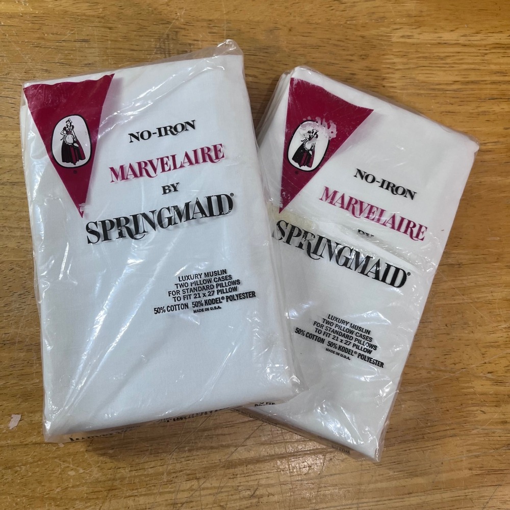Springmaid Marvelaire Pillowcases Vtg Standard White 4pc Set New Muslin USA